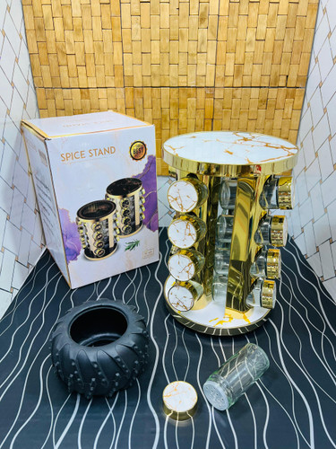 جا ادویه چرخشی طرح گل استیل طلایی