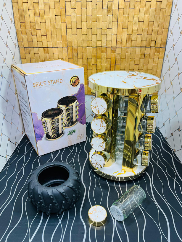 جا ادویه چرخشی طرح گل استیل طلایی