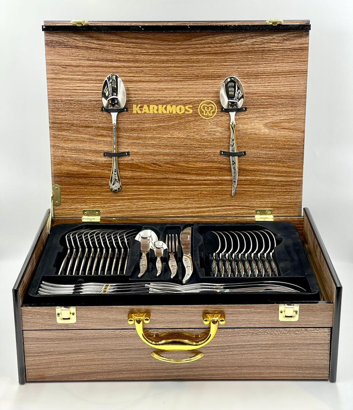 سرویس قاشق وچنگال کرکماز ۱۲نفره طرح نیمه طلایی