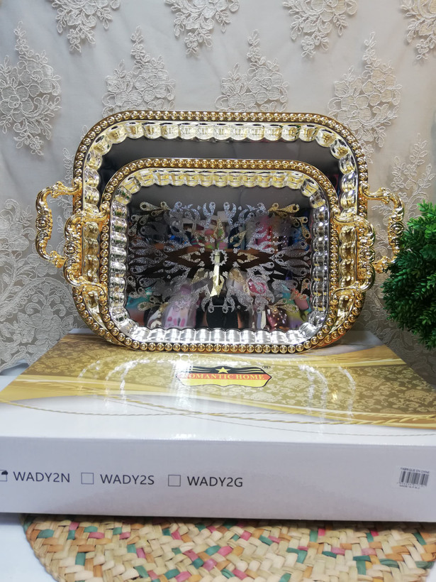 سینی 2 تکه مجلسی طلایی نقره ای طرح دار ضد رنگ ضخیم رنگ ثابت