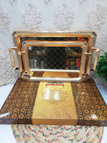 سینی 2 تکه مجلسی طلایی طرح دار ضد رنگ ضخیم رنگ ثابت