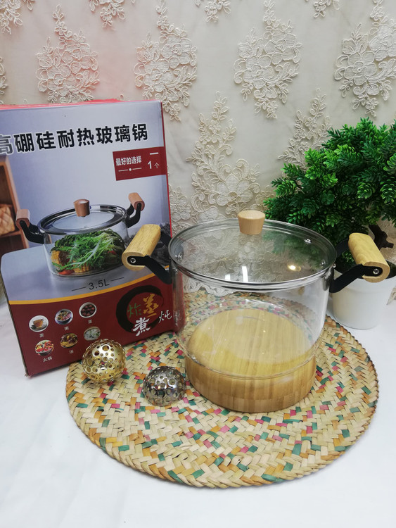 قابلمه پیرکس شعله مستقیم دسته بامبو سایز 3.5لیتر