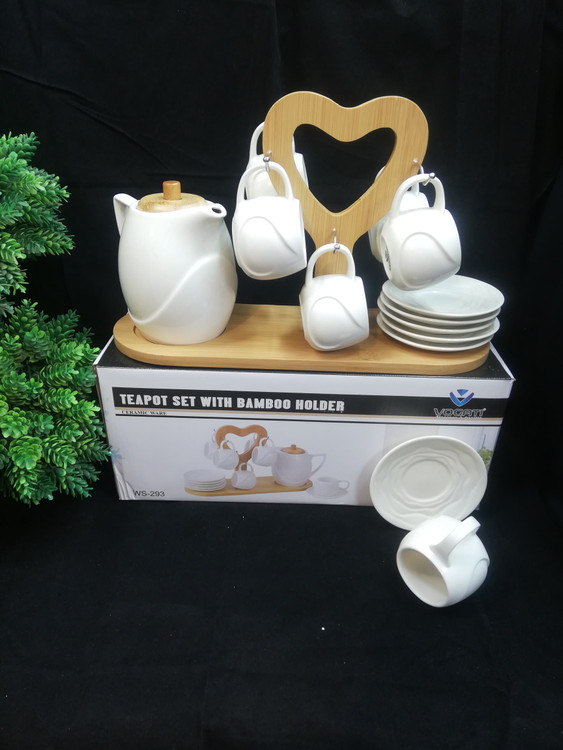 ست قهوه خوری آویز سرامیکی به همراه 6 عدد نعلبکی 1 عدد قوری