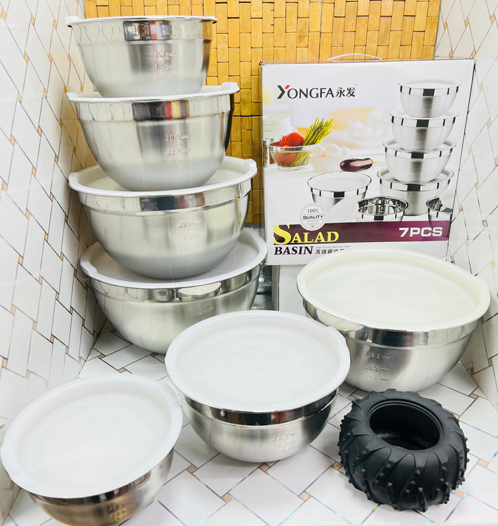 ست لگن استیل ضخیم 7تیکه درب دار سفید