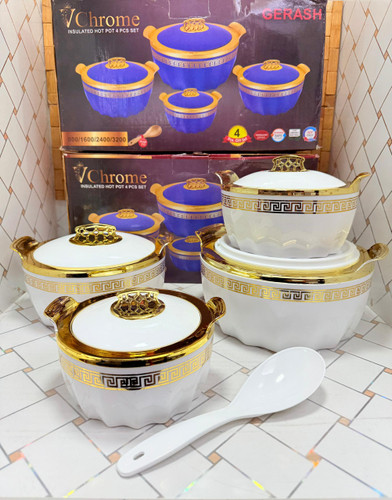 ظرف گرم نگهدارنده 4 تیکه هندی طرح وکروم