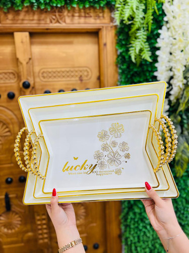 سینی پذیرایی 3تکه جدید دسته مرواریدی