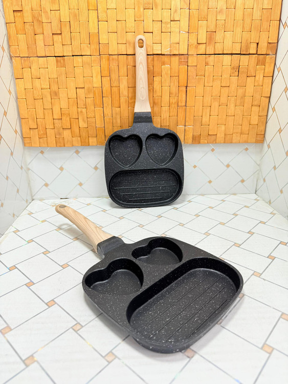 تابه گریل 3 خونه گرانیتی طرح قلبی شکل دسته چرمی