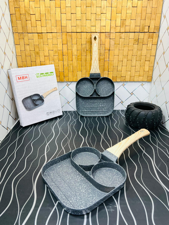 تابه گریل 3 خونه گرانیتی ضخیم مربع شکل دسته چرمی