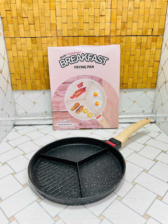 تابه گریل 3 خونه گرانیتی ضخیم دایره شکل دسته چرمی