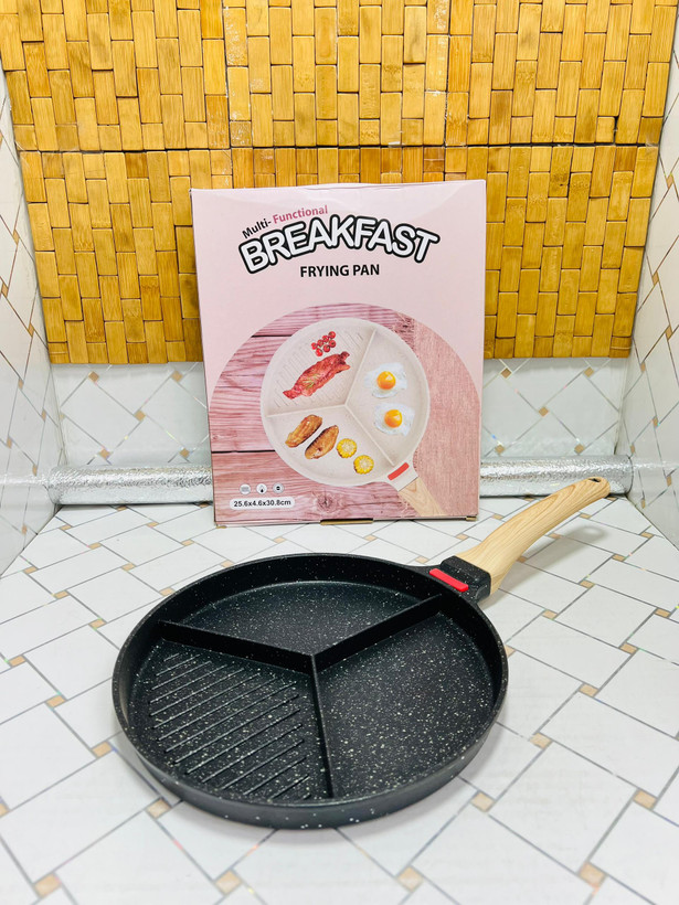 تابه گریل 3 خونه گرانیتی ضخیم دایره شکل دسته چرمی