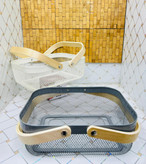 سبد فلزی مستطیل شکل دسته بامبو سایز کوچک