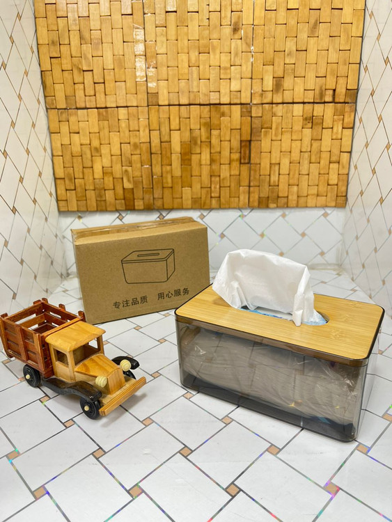 جا دستمالی کاغذی اکرولیک دودی درب بامبو