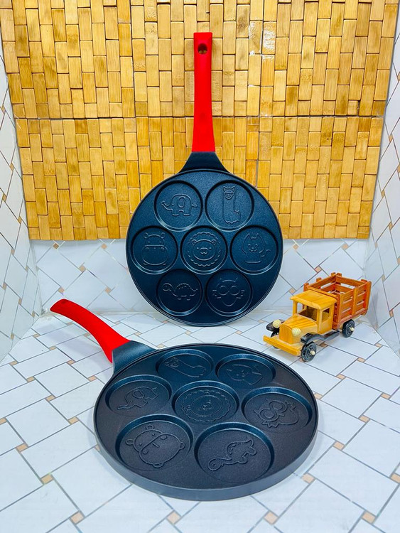 تابه گریل دایره 7 خونه گرانیتی ضخیم شکل دار طرح حیوانات