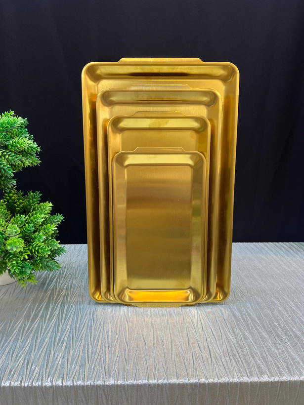 سینی استیل طلایی مستطیل رنگ ثابت
