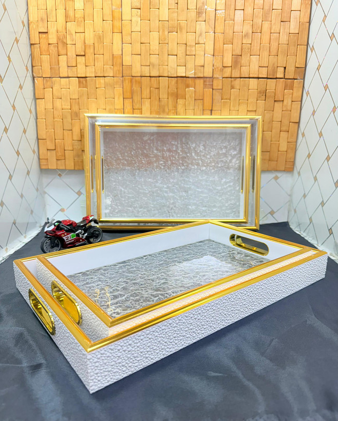 سینی ۲ تیکه مستطیل یخی دسته دار اکرولیک لبه طلایی