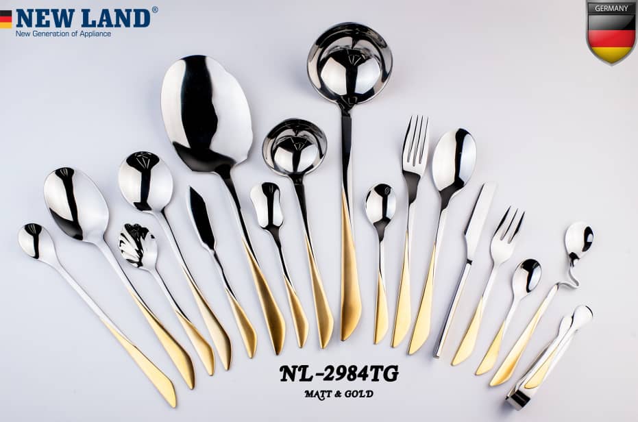 سرویس قاشق و چنگال 135 پارچ 24 نفره صندوق چوبی نیولند مدل 298۴MR