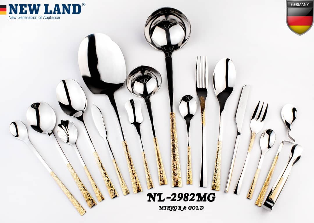 سرویس قاشق و چنگال 135 پارچ 24 نفره صندوق چوبی نیولند مدل 298۲MR