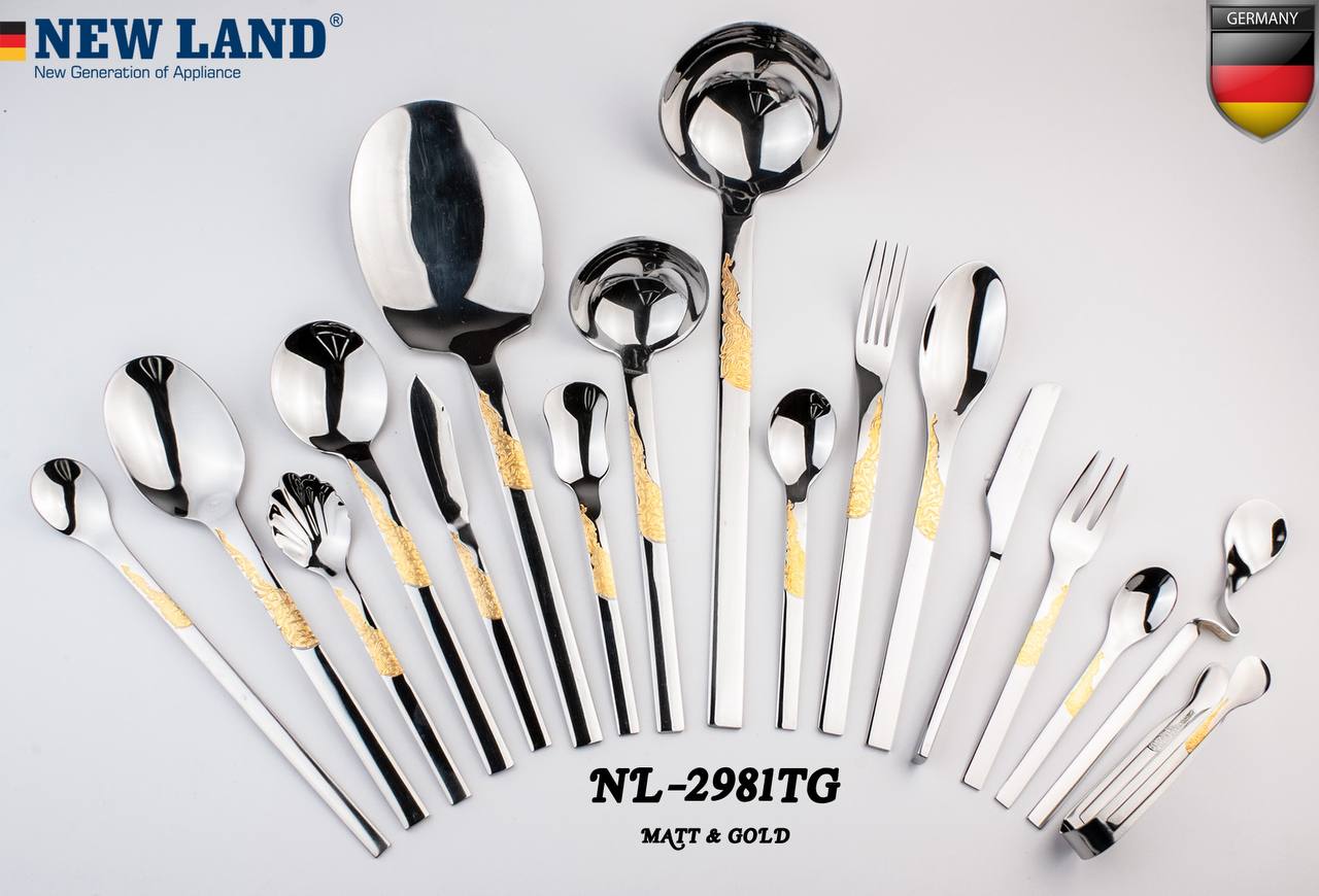 سرویس قاشق و چنگال 135 پارچ 24 نفره صندوق چوبی نیولند مدل 298۱MR