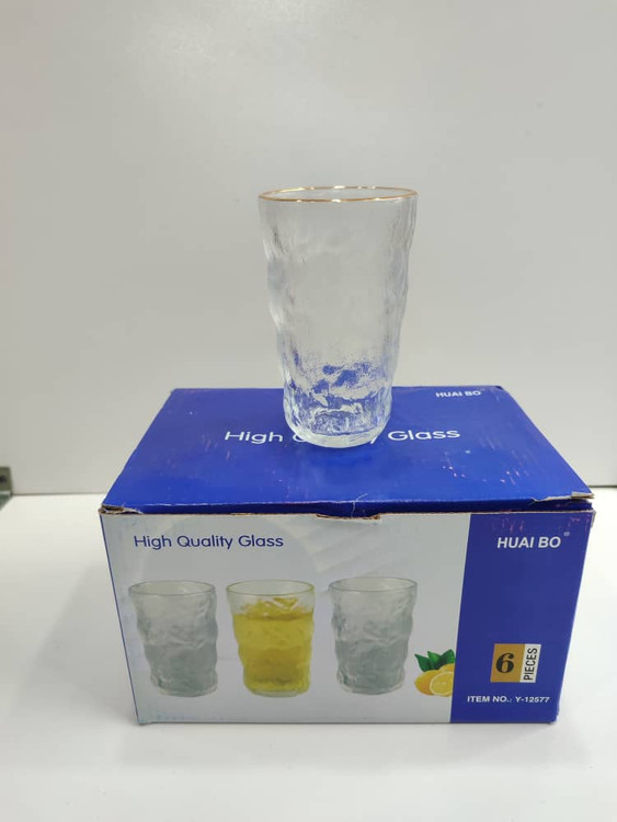 لیوان بلند شربت خوری لبه طلایی طرح مات