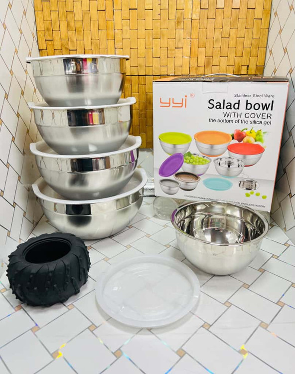 لگن استیل ضخیم 5 تیکه درب سیلیکونی سفید نشکن