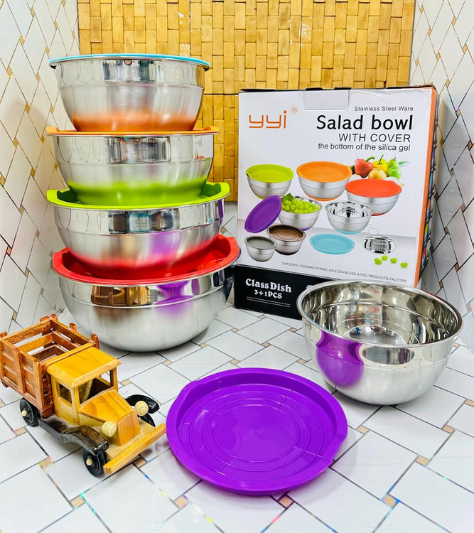 لگن استیل ضخیم 5 تیکه درب سیلیکونی رنگی نشکن