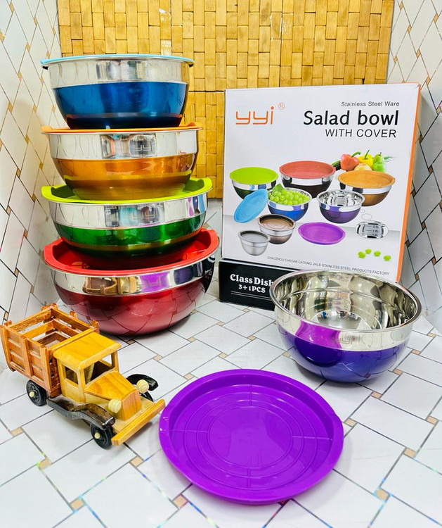 لگن استیل ضخیم 5 تیکه بدنه رنگی درب سیلیکونی نشکن