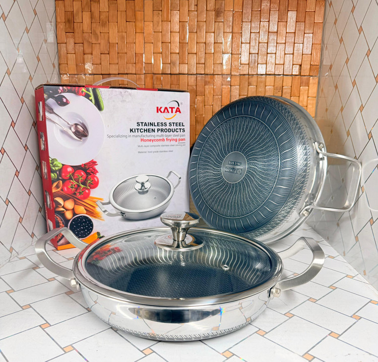 ماهیتابه دو دسته دربدار استیل 316 ضد زنگ 6 لایه نچسپ لانه زنبوری