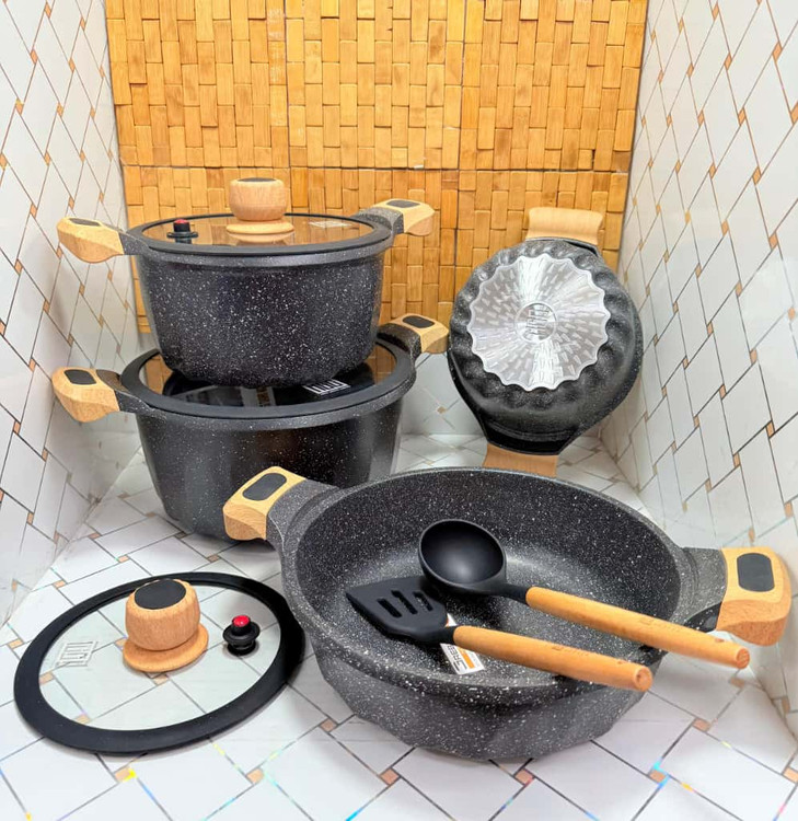 سرویس قابلمه ۹ تیکه نانو گرانیت نسل جدید روکش سنگ مرمر