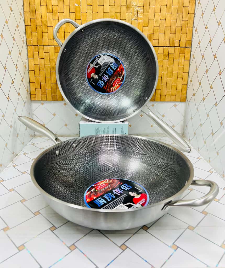 ماهیتابه 2 دسته گود استیل ووک داخل زنبوری ضدخش سایز34