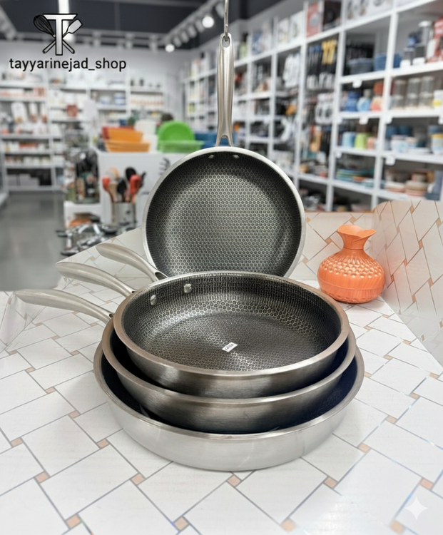 ماهیتابه دسته دار استیل داخل زنبوری ضدخش