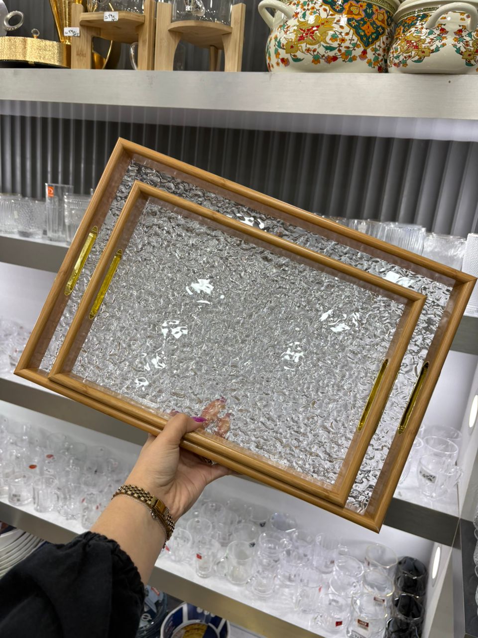 سینی جفتی شیک و مجلسی کف اکرولیک دور بامبو