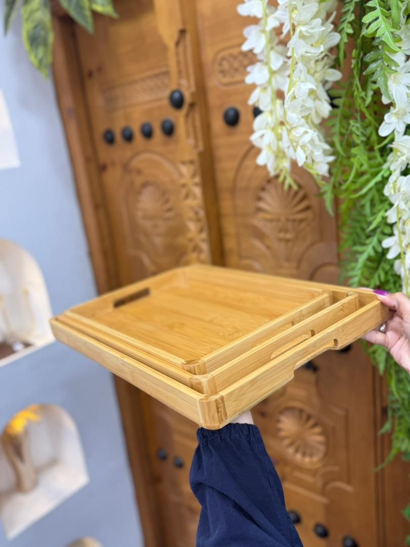 سینی  3 تکه دسته‌ دار جنس بامبو