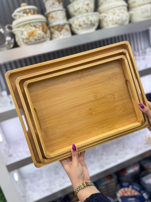 سینی 3 تکه دسته دار جنس بامبو