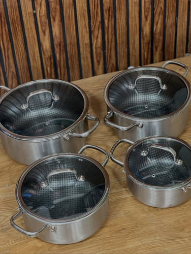 سرویس قابلمه استیل۳۱۶ کف لیزری ضخیم ۱۰ میل سه لایه ضد خش کاملا نچسب