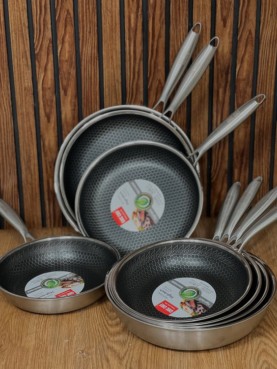 ماهیتابه لیزری کف زنبوری 4 لایه ضخیم استیل 304 ضد زنگ کاملا نچسب