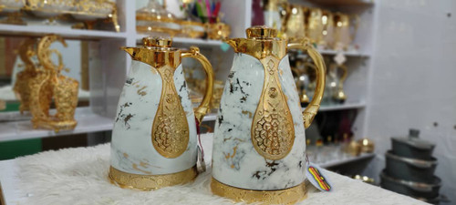 فلاکس جفتی طرح اماراتی طلایی سفید شیشه صورتی