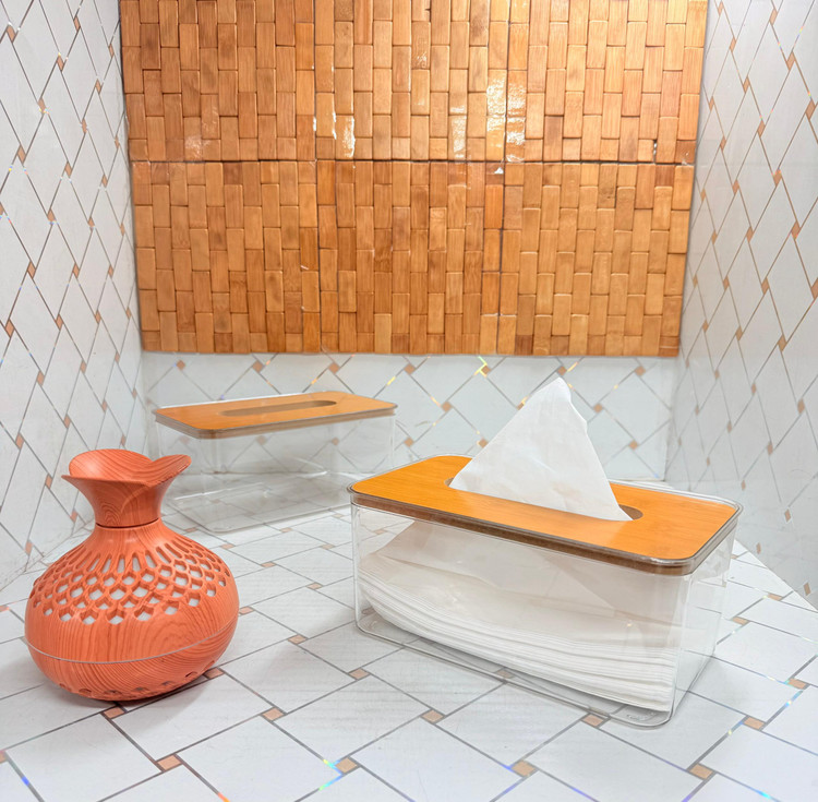 جا دستمال کاغذی اکرولیک نشکن درب بامبو