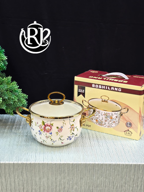 قابلمه لهابی گلدار درب پیرکس دسته طلایی