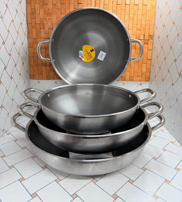 ماهیتابه 2 دسته گود استیل ووک داخل زنبوری 100%ضدخش