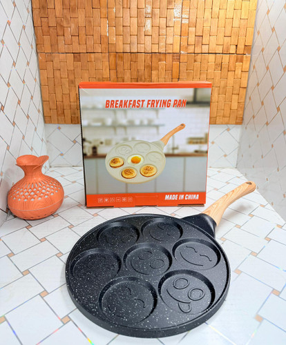 تابه گریل دایره 7 خونه گرانیتی ضخیم دسته بامبو