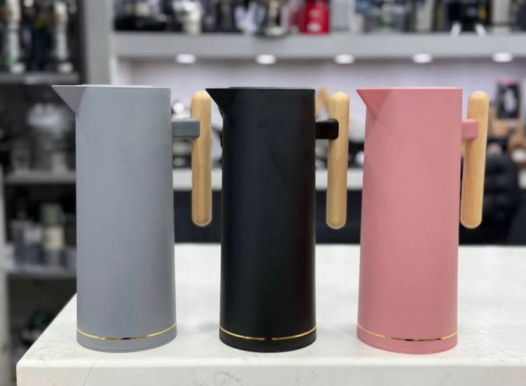 فلاسک چای جدید دسته بامبو بلند شیشه صورتی